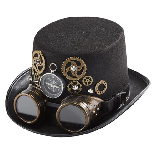 Comebachome Steampunk -Top -Hüte, Steampunk -Kostümhut, Unisex gotische Top -Hüte, Kostümhut mit Schutzbrille schwarz, Schutzbrille von Comebachome