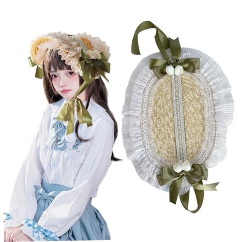 Comebachome Viktorianische Hüte für Frauen, verstellbare viktorianische Motorhaube mit grünen Bögen und weißes Spitzendekor, Lolita -Hut mit Riemen für Tee -Party -Kostüm, Halloween -Dekorationen Comebachome Viktorianische Hüte für Frauen, verstellbare viktorianische Motorhaube mit grünen Bögen und weißes Spitzendekor, Lolita -Hut mit Riemen für Tee -Party -Kostüm, Halloween -Dekorationen von Comebachome