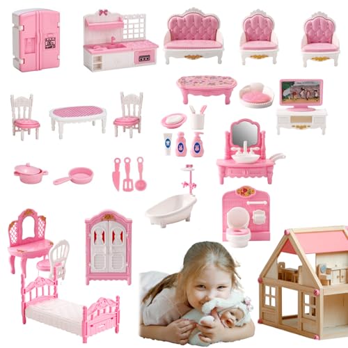 Dolls House Möbel, 4 Sets Mini Plastikpuppenhausmöbel Set mit Schlafzimmer, Bad, Küche und Wohnzimmer, tun Sie Playspielzeug für Jungen Mädchen und Kleinkinder Dolls House Möbel, 4 Sets Mini Plastikpuppenhausmöbel Set mit Schlafzimmer, Bad, Küche und Wohnzimmer, tun Sie Playspielzeug für Jungen Mädchen und Kleinkinder von Comebachome