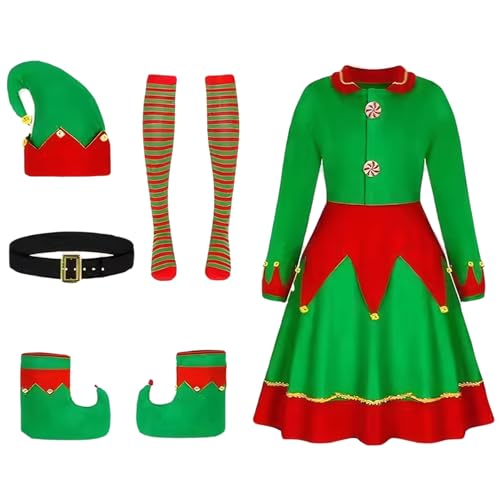 Elf Kostüm mit Elf Hat Schuhe Gürtel Socken Kostüm für Frauen Mode Weihnachten weich und warm für Frauen Geburtstagsgeschenke Weihnachtsfeier Cosplay, XL, Outfit von Comebachome