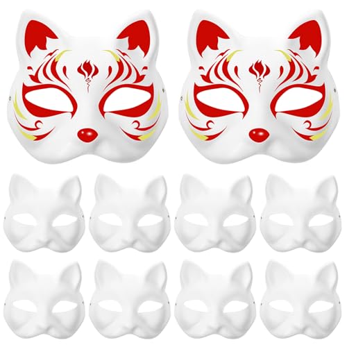 Fox Maske, 10pcs DIY Lackierbare Rose Katzenmaske mit Band, Papierfuchs -Therian -Maske, halbe Gesichtstiermaske für Cosplay Halloween von Comebachome