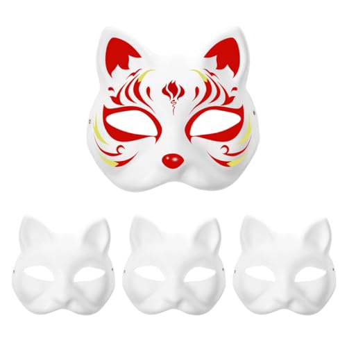 Fox Maske, 3PCS DIY Lackierbare Rose Katzenmaske mit Band, Papierfuchs -Therian -Maske, halbe Gesichtstiermaske für Cosplay Halloween von Comebachome