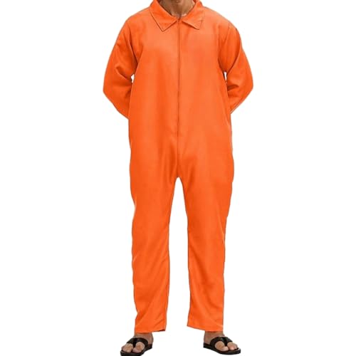 Gefangenenkostüm für Männer, Reißverschluss Langarm Gefängnis Jumpsuit, Insassenkostüm für Halloween Cosplay (L) von Comebachome