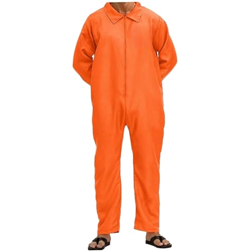 Gefangenenkostüm für Männer, Reißverschluss Langarm Gefängnis Jumpsuit, Insassenkostüm für Halloween Cosplay (XL) von Comebachome
