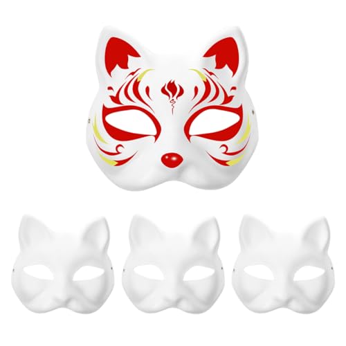 Katzenmaske mit Gummiband 3PCS DIY Lackierbar leer Cartoon Maskerade Masken Weiße Papiermasken für Kinder Cosplay Halloween, leer für Handwerk von Comebachome