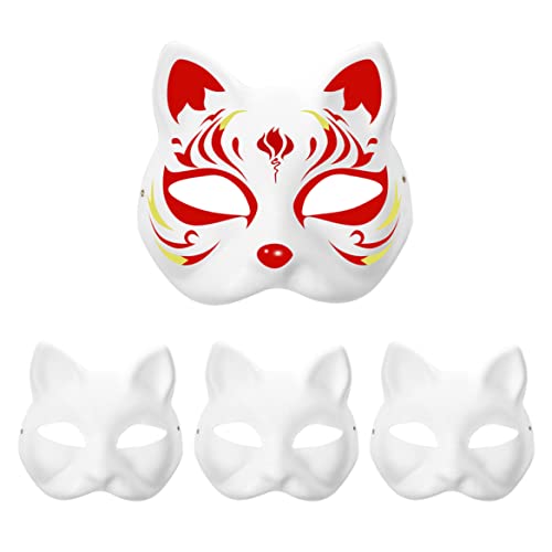 Katzenmaske mit Gummiband 3PCS DIY Lackierbar leer Cartoon Maskerade Masken Weiße Papiermasken für Kinder Cosplay Halloween, leer für Handwerk von Comebachome