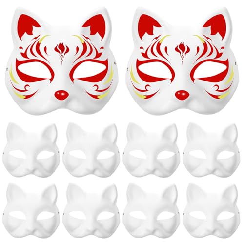 Katzenmasken zu malen, 10pcs diy leere Katzenmaske, weiße Papierfarbe Therian Masken, Maskerade -Maskenkostüm -Requisite für Kinder Cosplay Halloween von Comebachome