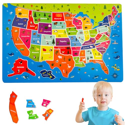 Kinder Rätsel, 45pcs USA Map Puzzles Rätsel Holzmagnet für Kinder im Alter von 4 bis 6 Jahren, rot, für Kinder Rätsel, 45pcs USA Map Puzzles Rätsel Holzmagnet für Kinder im Alter von 4 bis 6 Jahren, rot, für von Comebachome