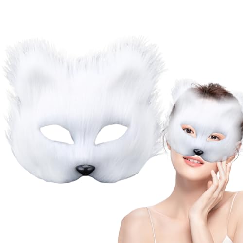 Pelzige therianische Maske, Faux-Halb-Fox-Fuchsmaske, atmungsaktive Katzenmaske für Erwachsene Kinder Cosplay Pelzige Kostüm (weiß) von Comebachome