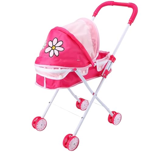 Puppenwagen Niedliche Muster Babypuppen Kinderwagen Faltbarer Kinderwagen mit abnehmbarem waschbarem Babywagen für Mädchen, so tun, DASS Spiele, für Puppen von Comebachome