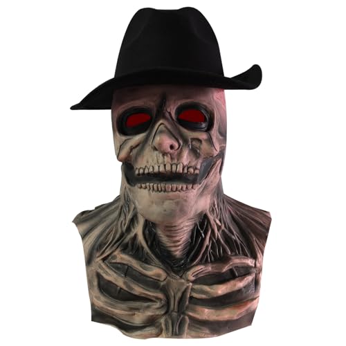Schädelmaske, Vollkopf -Schädelmaske mit Hut Halloween gruselige gruselige realistische Größe Latex Skelett Gesichtsmasken für Kostüm -Cosplay -Party, Schädel Gesichtsmaske von Comebachome