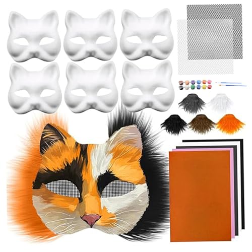Therian Mask Kit enthält 6 DIY leere Katzenmaske mit 5 Kunstfell, 4 Augennetzblatt, 5 Filzstoff, 12-Farben-Farben und 2 Pinsel für Halloween Masquerade Cosplay Party, Fox, Therian Kit Therian Mask Kit enthält 6 DIY leere Katzenmaske mit 5 Kunstfell, 4 Augennetzblatt, 5 Filzstoff, 12-Farben-Farben und 2 Pinsel für Halloween Masquerade Cosplay Party, Fox, Therian Kit von Comebachome