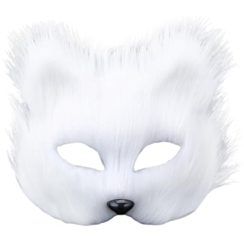 Therian Maske, Kunstfell -Therian -Masken, halbe Gesichts -Katzenmaske, pelzige Wolfsmaske, Maskerade -Maske für Frauen Halloween Party Cosplay -Kostüme Requisiten (weiß) von Comebachome