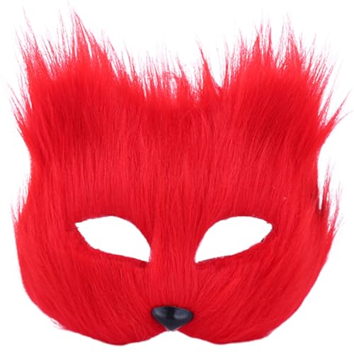 Therianische Maske, Plüschfuchsmaske mit halbem Gesicht, atmungsaktive Tiermaske für erwachsene Kinder, weiches glattes Cosplay pelziger Kostüm für Maskerade Party Ostern Red von Comebachome