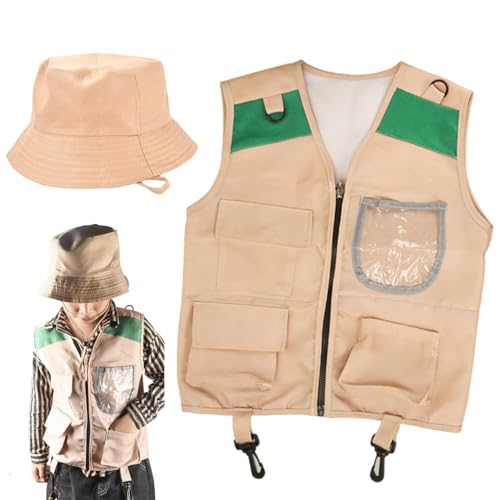 Zoo Keeper Kostüm für Kinder, Kinderpaläontologin mit Eimerhut, Weste Kostüme für Halloween Cosplay im Alter von 3 bis 6 Jahren von Comebachome