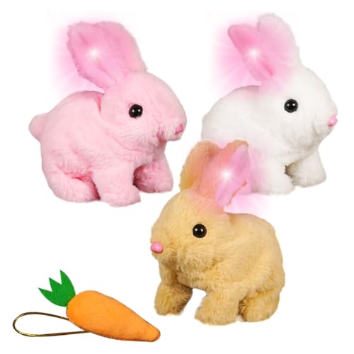 Realistic Bunny Toy, Ostern Plüschhase, Interaktives Haustier, Hüpfendes Kaninchen Spielzeug für Kinder Geräusche Macht und Dessen Ohren und Nase Sich Bewegen, Plüschhase Kuschelhase (3PCS) von ComedyKing