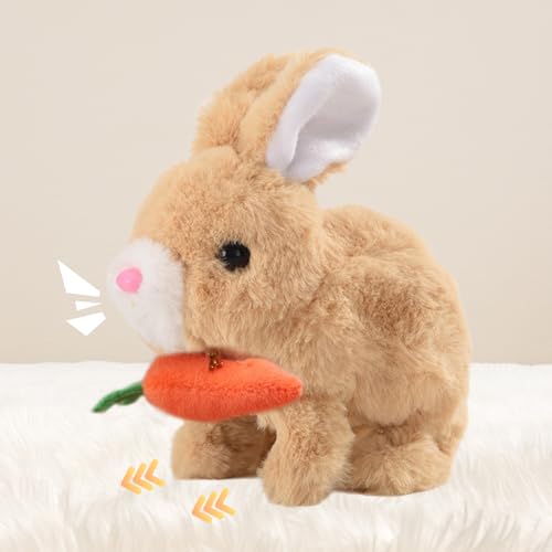 Realistic Bunny Toy, Ostern Plüschhase, Interaktives Haustier, Hüpfendes Kaninchen Spielzeug für Kinder Geräusche Macht und Dessen Ohren und Nase Sich Bewegen, Plüschhase Kuschelhase (Braun) von ComedyKing