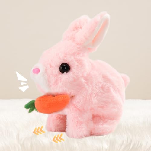 Realistic Bunny Toy, Ostern Plüschhase, Interaktives Haustier, Hüpfendes Kaninchen Spielzeug für Kinder Geräusche Macht und Dessen Ohren und Nase Sich Bewegen, Plüschhase Kuschelhase (Rosa) von ComedyKing