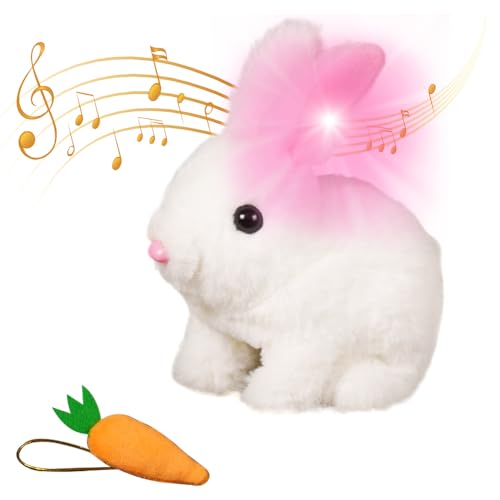 Realistic Bunny Toy, Ostern Plüschhase, Interaktives Haustier, Hüpfendes Kaninchen Spielzeug für Kinder Geräusche Macht und Dessen Ohren und Nase Sich Bewegen, Plüschhase Kuschelhase (Weiß) von ComedyKing