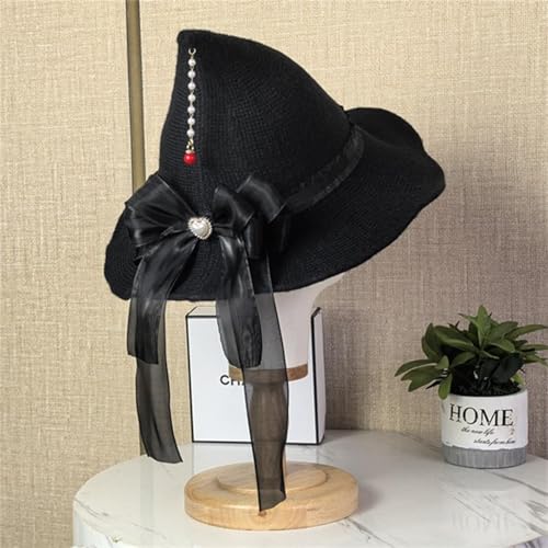Comelodiant Hexenhut für Erwachsene, gestrickt, Spitze, Halloween, Hexenhut, Lolita, Zaubererhut, Kappe, Halloween-Kostüm-Zubehör, Schwarz, Einheitsgröße Comelodiant Hexenhut für Erwachsene, gestrickt, Spitze, Halloween, Hexenhut, Lolita, Zaubererhut, Kappe, Halloween-Kostüm-Zubehör, Schwarz, Einheitsgröße von Comelodiant