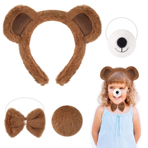Bärenkostüm Set für Kinder und Erwachsene,Plüschbärenohren,Stirnband,Nase,Fliege und Schwanz für Cosplay,Bärencharakter Verkleidung Kostüme Pelziges Tierzubehör für Halloween Karneval Buchwoche Bärenkostüm Set für Kinder und Erwachsene,Plüschbärenohren,Stirnband,Nase,Fliege und Schwanz für Cosplay,Bärencharakter Verkleidung Kostüme Pelziges Tierzubehör für Halloween Karneval Buchwoche von Comforso