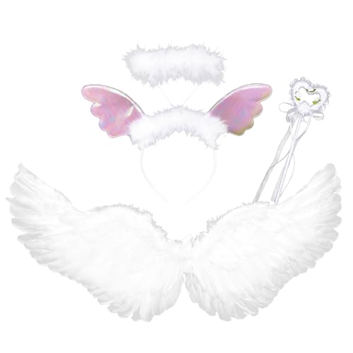 Engelsflügel mit Heiligenschein Set,Halloween Flügel aus Federn mit Zauberstab,Gefallenes Engel Accessoire für Kostümparty Erwachsene und Mädchen Weihnachten Kindertag Fotoshootings Auftritte Cosplay Engelsflügel mit Heiligenschein Set,Halloween Flügel aus Federn mit Zauberstab,Gefallenes Engel Accessoire für Kostümparty Erwachsene und Mädchen Weihnachten Kindertag Fotoshootings Auftritte Cosplay von Comforso