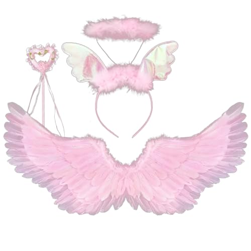 Engelsflügel mit Heiligenschein Set,Halloween Flügel aus Federn mit Zauberstab,Gefallenes Engel Accessoire für Kostümparty Erwachsene und Mädchen Weihnachten Kindertag Fotoshootings Auftritte Cosplay Engelsflügel mit Heiligenschein Set,Halloween Flügel aus Federn mit Zauberstab,Gefallenes Engel Accessoire für Kostümparty Erwachsene und Mädchen Weihnachten Kindertag Fotoshootings Auftritte Cosplay von Comforso