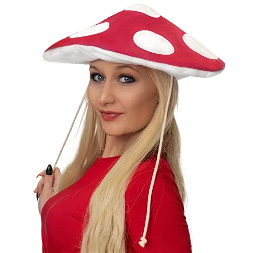 ComfyCamper Pilzhut Kostüm - Fedora Hut Rote Kappe - Frauen Frau Dame Mädchen Erwachsene - Cosplay Rollenspiel Zubehör Halloween (Erwachsene) von ComfyCamper