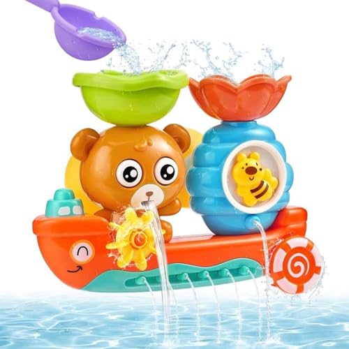 Comioke Badespielzeug, Badewannenspielzeug ab 1 2 3 4 Jahr, Badespielzeug Baby, Badewannen Spielzeug, Wasserspielzeug mit Saugnapf, Bär und Bee, für Badezimmer für Kinder und Babys von Comioke