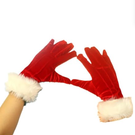Comioke Weihnachtsmann Handschuhe, Weihnachtshandschuhe, Santa Gloves, 1 Paar Weihnachtsfrau Kostüm Zubehör, Damen Kurze Weihnachtsmann-Handschuhe, Kurze Weihnachtshandschuhe, Rot -2 von Comioke