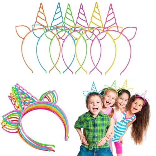 Comioke Einhorn Horn Haarreif Kinder, 12 Stück Einhorn Horn Stirnband, Haarreif Damen, Haarband für Mädchen, Haarreifen Einhorn, Einhorn Stirnband Kinder von Comioke