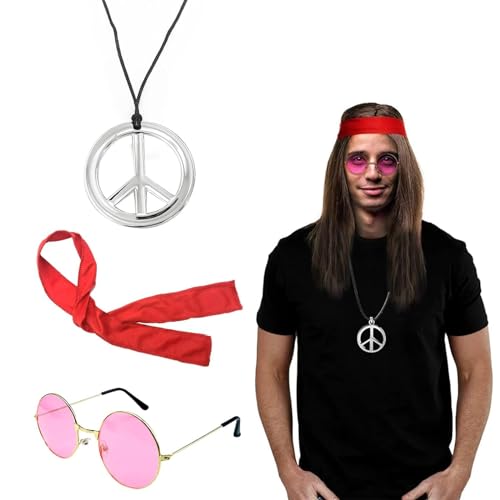 Erwachsene Hippie Retro Party Accessoires, Hippie Kleidung Damen Herren Accessoires, Hippie Dress Up Für 60er 70er Jahre Themenparty, Hippie Party Zubehör, Hippie Sonnenbrille Bandana Halskette von Comioke