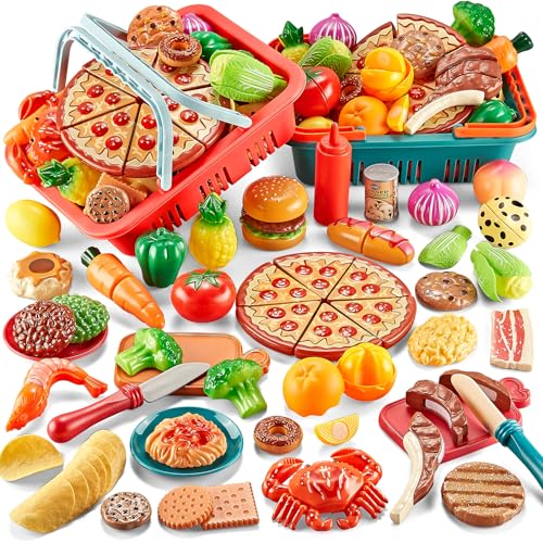 Comirth Spielen Sie Lebensmittel-Sets für Kinder Küche-80PC Pretend Lebensmittel mit 2 Kinder Picknick-Korb, Spielzeug Lebensmittel mit Pizza Spielzeug, Kunststoff Lebensmittel Schneiden Spielzeug Comirth Spielen Sie Lebensmittel-Sets für Kinder Küche-80PC Pretend Lebensmittel mit 2 Kinder Picknick-Korb, Spielzeug Lebensmittel mit Pizza Spielzeug, Kunststoff Lebensmittel Schneiden Spielzeug von Comirth