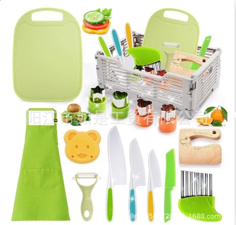 15 Stück Kindermesser, Mit Schürze, Faltbarer Aufbewahrungsbox und Wellenschneider, Kindermesser ab 1 2 3 4 5 6 Jahre Kinderküche, Montessori Spielzeug als Weihnachts- und Geburtstagsgeschenk (Grün) 15 Stück Kindermesser, Mit Schürze, Faltbarer Aufbewahrungsbox und Wellenschneider, Kindermesser ab 1 2 3 4 5 6 Jahre Kinderküche, Montessori Spielzeug als Weihnachts- und Geburtstagsgeschenk (Grün) von Comius Sharp