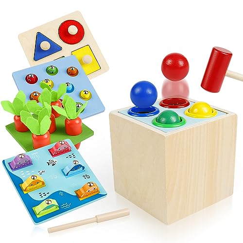 Comius Sharp 5 in 1 Montessori Fischen, Knockout Spiel Box, Ball Drop Worm Toy Catching, Karotte ernten, Lernspielzeug Geschenk für Kinder von Comius Sharp