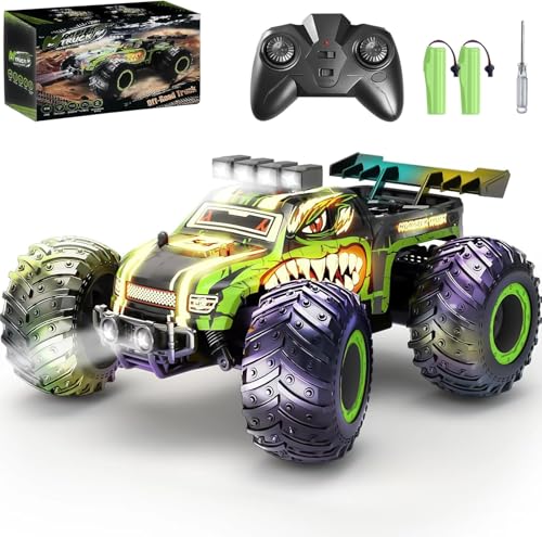 Comius Sharp Ferngesteuertes Auto, 20 km/h Ferngesteuerter Monstertruck mit 2 Scheinwerfer und 2 Batterien, 2,4GHz Dinosaurier RC Truck Off-Road für Kinder ab 6 7 8 9 10 11 12 Jahre von Comius Sharp
