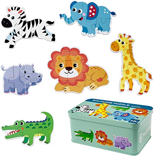 Kinderpuzzle, Comius Sharp 6 Stück Holz Puzzle, Holz Montessori Spielzeug Jigsaw Set, Formpuzzles Frühes Lernen Lernspielzeug Geschenke für 2 3 4 5 Jahren Kleinkinder Kinder (Animal) von Comius Sharp