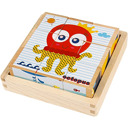 Holzbilderwürfel Puzzle, Comius Sharp 3D Bilderwürfel Puzzle Spiele 6 in 1 Tiermotive Holzpuzzle für Kinder von 1-6 Jahren Lernspielzeug Holzspielzeug für Jungen und Mädchen von Comius Sharp
