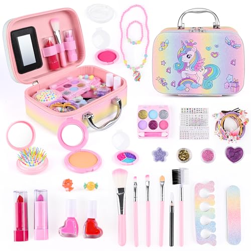 Comius Sharp Einhorn Schminkkoffer Mädchen, Kinderschminke Set Mädchen, Waschbar Schminke Kinder Mädchen, Rollenspiel Spielzeug Geschenke für Mädchen 6 7 8 9 10 11 12 Jahre von Comius Sharp