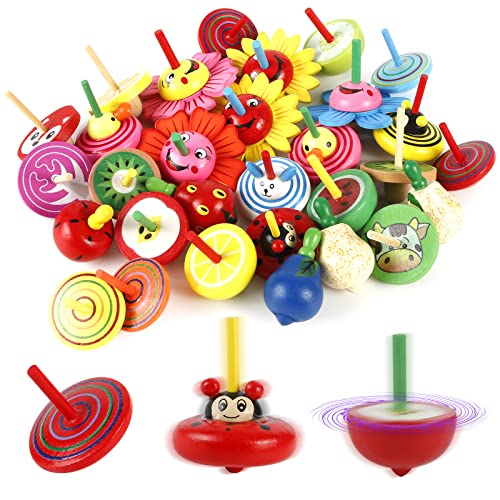 Spielzeugkreisel aus Holz, Comius Sharp 6 Styles 30 Stück Holzkreisel, Malerei Bunte und Verschiedene Muster Kreisel für Kinder Party Favors von Comius Sharp