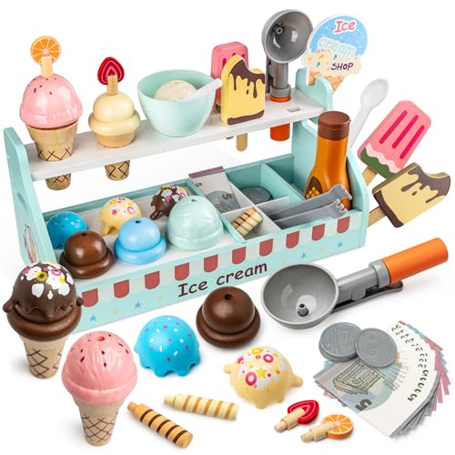 Eisdiele Kinder Holz, Commodum 43 Stück Kaufladen Zubehörab 3 Jahre, Eisladen Kinder Holz, Holzspielzeug Spielküche Zubehör, Rollenspiele Kinderspielzeug für Jugend, Geschenke Mädchen 3+ Eisdiele Kinder Holz, Commodum 43 Stück Kaufladen Zubehörab 3 Jahre, Eisladen Kinder Holz, Holzspielzeug Spielküche Zubehör, Rollenspiele Kinderspielzeug für Jugend, Geschenke Mädchen 3+ von Commodum