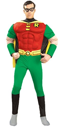 Confettery - Herren Robin, Batman, Superheld Muskel Kostüm, L, Rot-Grün-Gelb von Confettery