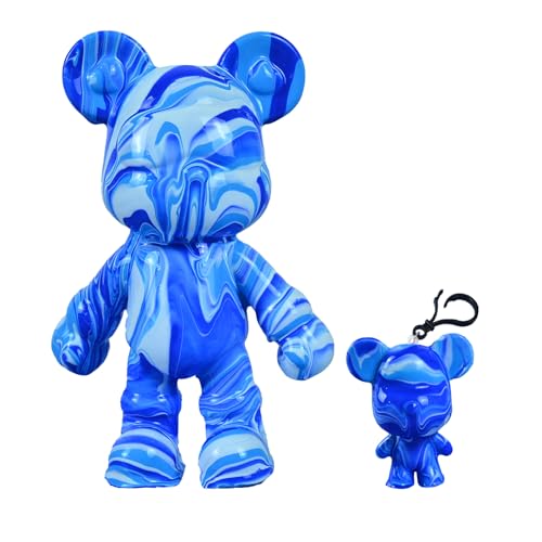 Coniuty DIY Fluid Bär + Schlüsselanhänger Kreativität Farben Set für Home Decor, Teddybär-Figur für Kreative Fluid Art (Blau,Weiß,Dunkelblau) von Coniuty