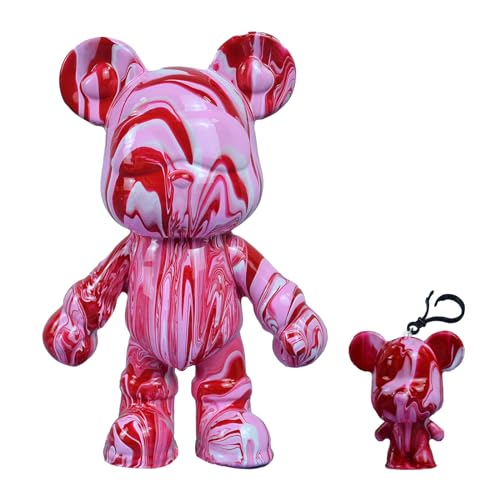 Coniuty DIY Fluid Bär + Schlüsselanhänger Kreativität Farben Set für Home Decor, Teddybär-Figur für Kreative Fluid Art (Rot, Weiß, Rosa) von Coniuty