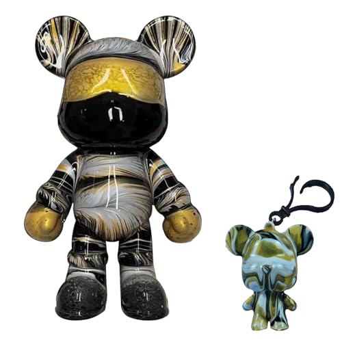 Coniuty DIY Fluid Bär + Schlüsselanhänger Kreativität Farben Set für Home Decor, Teddybär-Figur für Kreative Fluid Art (Schwarz, Weiß, Gold) von Coniuty