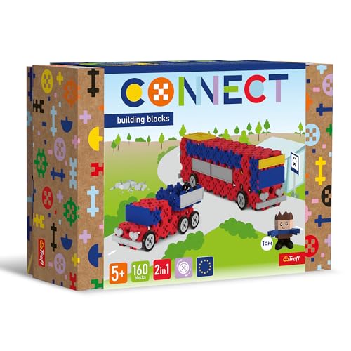 Connect 61973 Set 2in1, Bus/Auto mit Auflieger-160 Elemente: 155 Figur 5 Bausteine, Kreatives Spielzeug für Erwachsene und Kinder ab 5 Jahren, Mehrfabrig Connect 61973 Set 2in1, Bus/Auto mit Auflieger-160 Elemente: 155 Figur 5 Bausteine, Kreatives Spielzeug für Erwachsene und Kinder ab 5 Jahren, Mehrfabrig von Connect