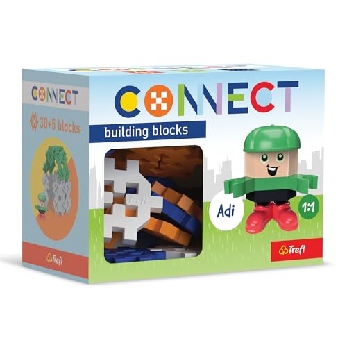 Trefl - Connect: Bausteine Set Pocket Boy, Adi - 35 Elemente: 30 Bausteine + Figur 5 Bausteine, Kreatives Spielzeug für Erwachsene und Kinder ab 4 Jahren von Connect