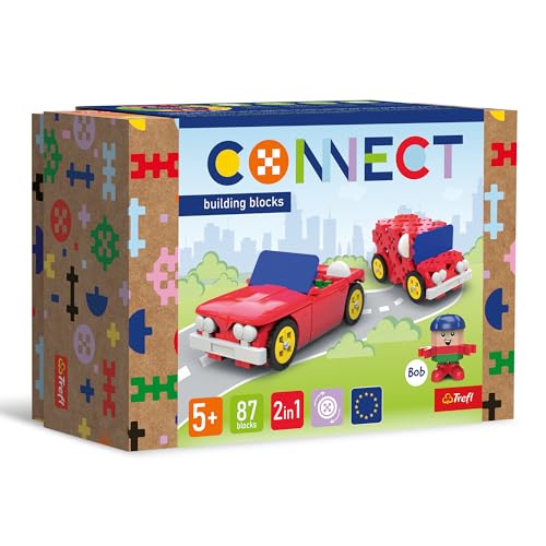 Connect Trefl Bausteine Set 2in1, Cabrio/Lieferauto - 87 Elemente: 82 Bausteine + Figur 5 Bausteine, Kreatives Spielzeug für Erwachsene und Kinder ab 5 Jahren von Connect
