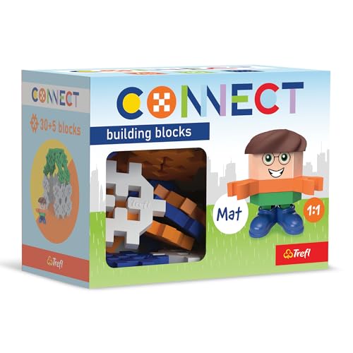 Trefl - Connect: Bausteine Set Pocket Boy, Mat - 35 Elemente: 30 Bausteine + Figur 5 Bausteine, Kreatives Spielzeug für Erwachsene und Kinder ab 4 Jahren von Connect