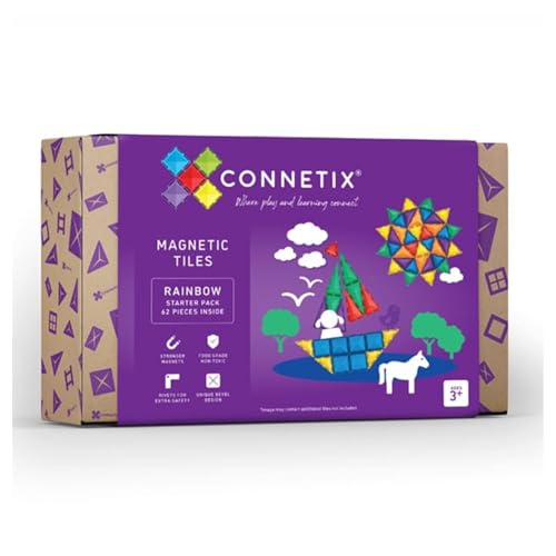 Connetix Magnetfliesen 62-teiliges Set | Das Premium STEM zugelassene Lernspielzeug für Kinder jeden Alters | Stärkere Magnete damit Sie größer bauen können | Fördern Sie das Lernen und von Connetix